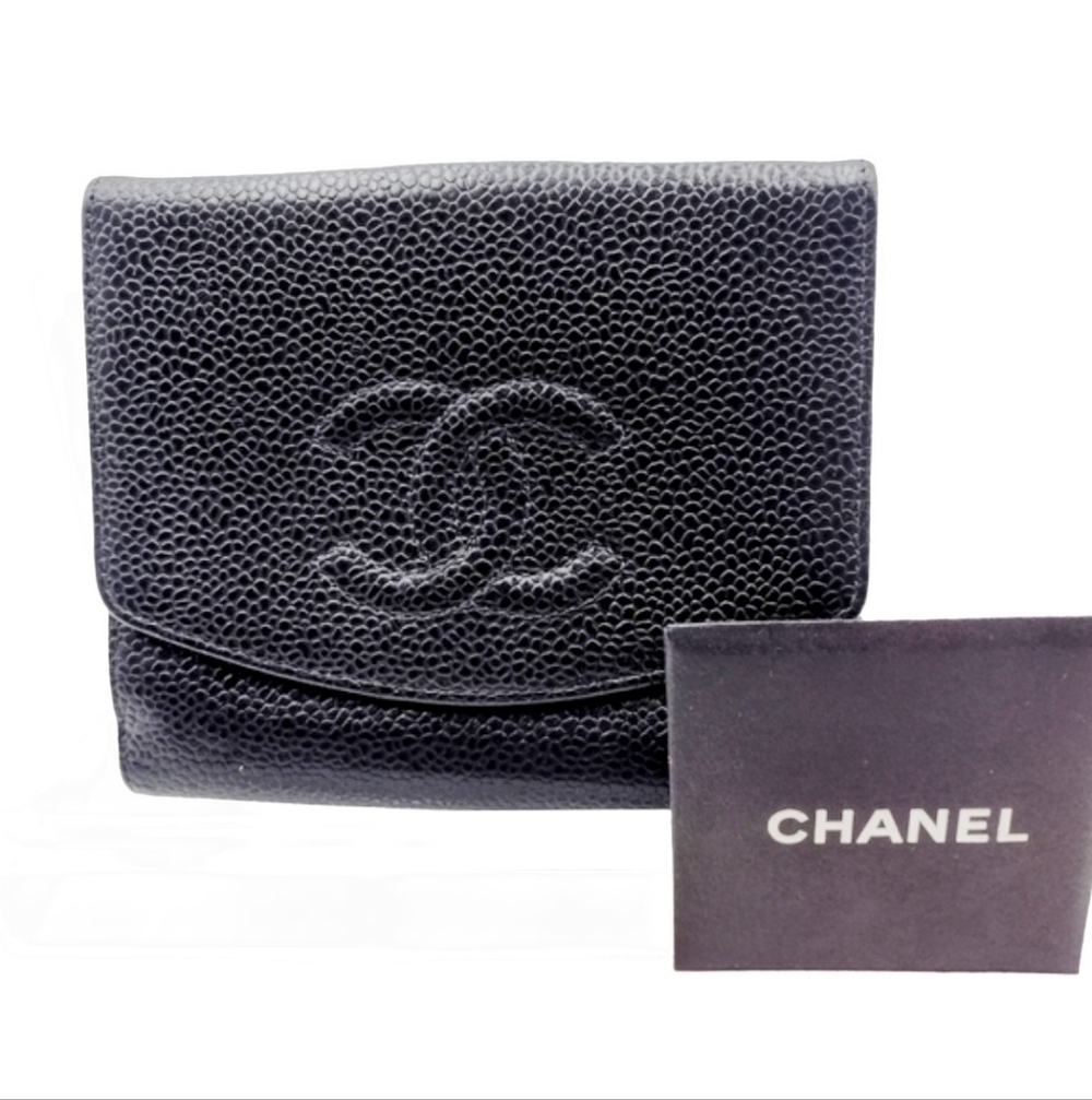 Authentic Chanel Black Logo Caviar Wallet